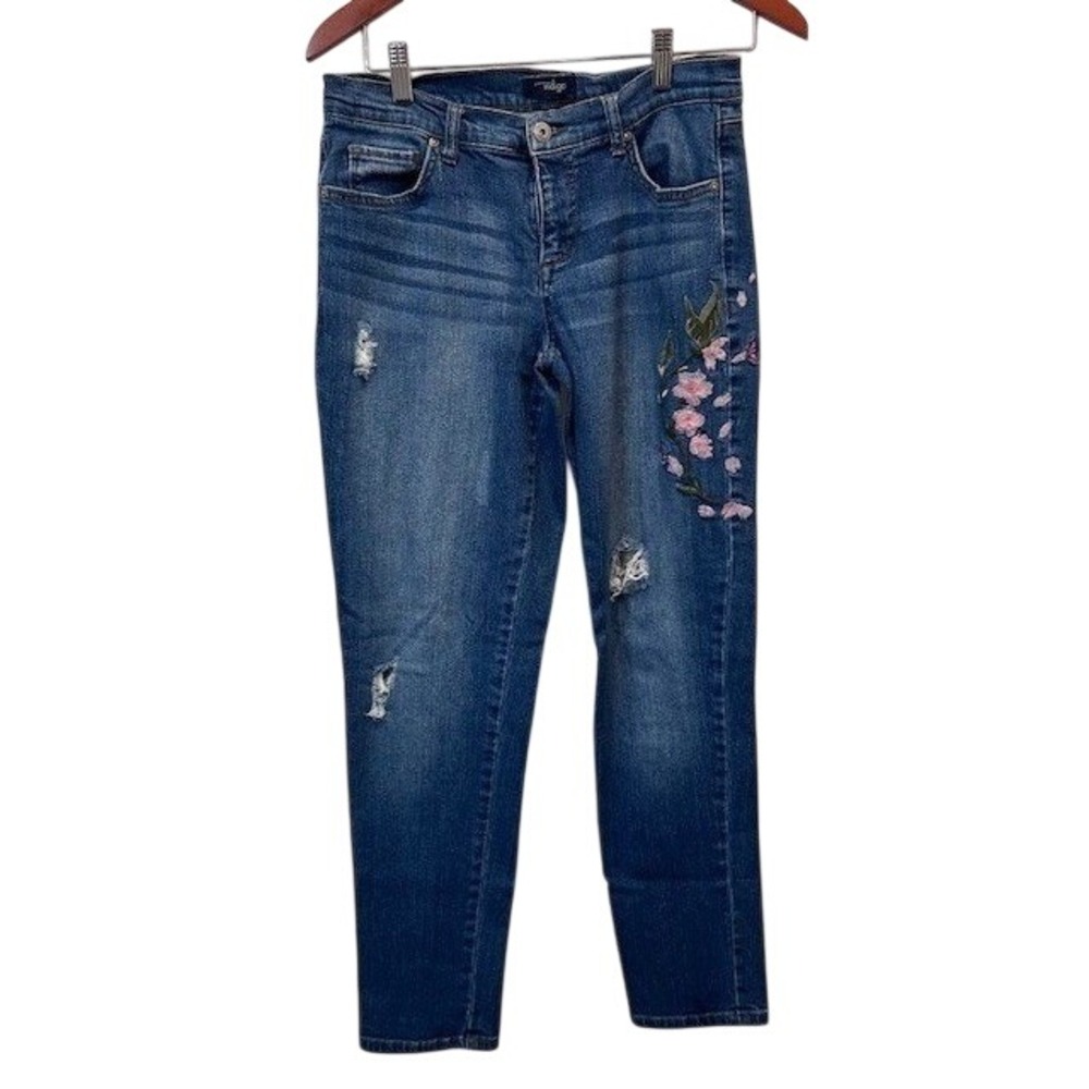 GREAT NORTHWEST INDIGO DISTRESSED EMBROIDERED WITH FLOWERS ON LEFT LEG JEANS